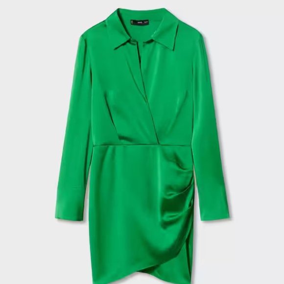 Mango Ruched Detailed Dress Green NWT Size 4 - Picture 2 of 13